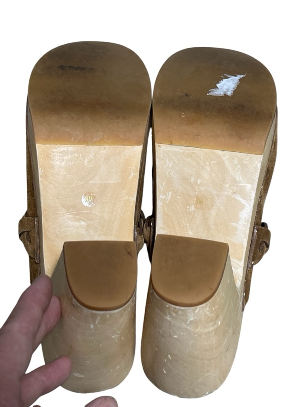 Loeffler Randall Merrill brown suede braided strap gold stud wooden clogs luxury - Picture 9 of 12